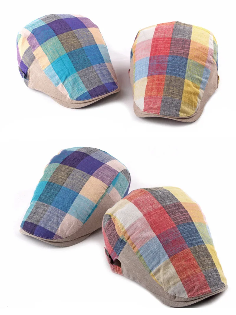 

Men Vintage Check Plaid Gatsby Flat Cap Driving Beret Adjustable Newsboy Hat