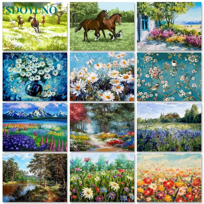 

GATYZTORY 60x75cm Oil Painting by numbers Flowers Canvas painting Scenery Handpainted Number paiting For adults Home decor