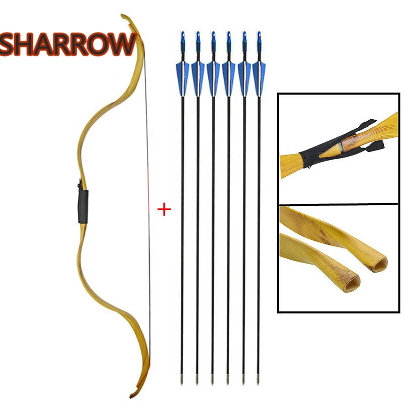 Традиционный лук для стрельбы из лука 25 фунтов изогнутый с 6 шт. стрелами