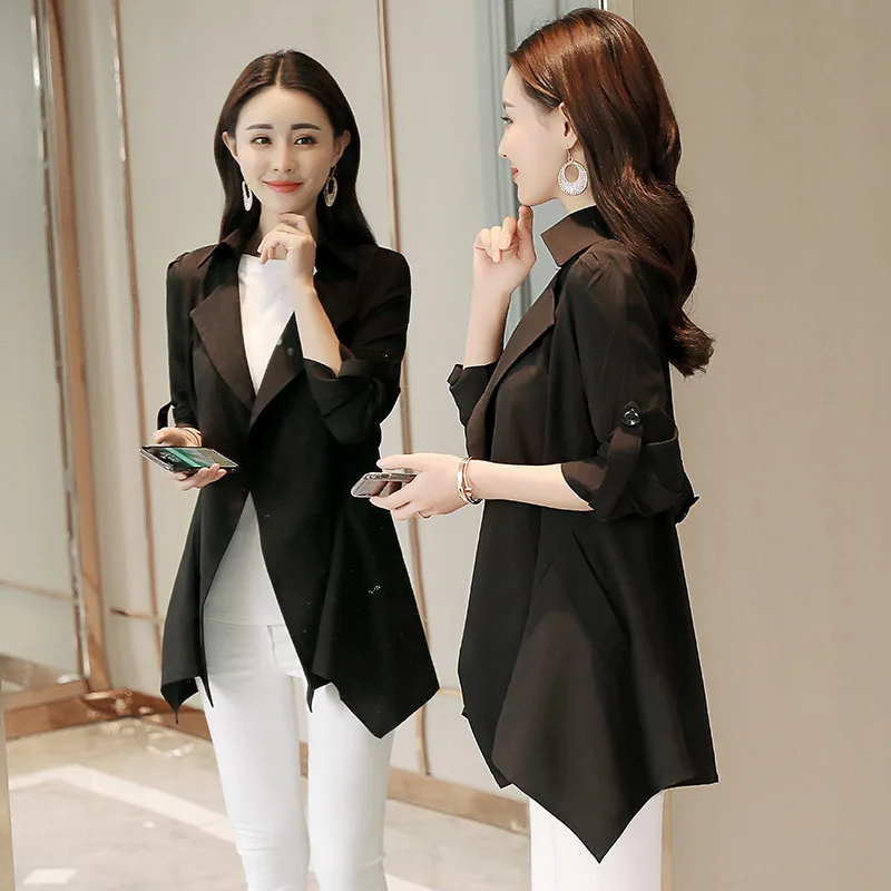 Spring Summer Women's Windbreaker Plus Size Black Trench Coat Women Overcoat Womens Clothing Abrigo Mujer 2020 KJ369 | Женская