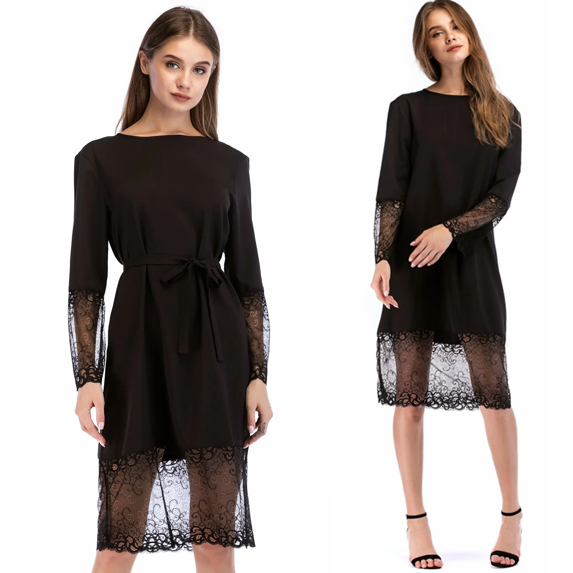 Женское платье на шнуровке с круглым вырезом|Женские платья| |