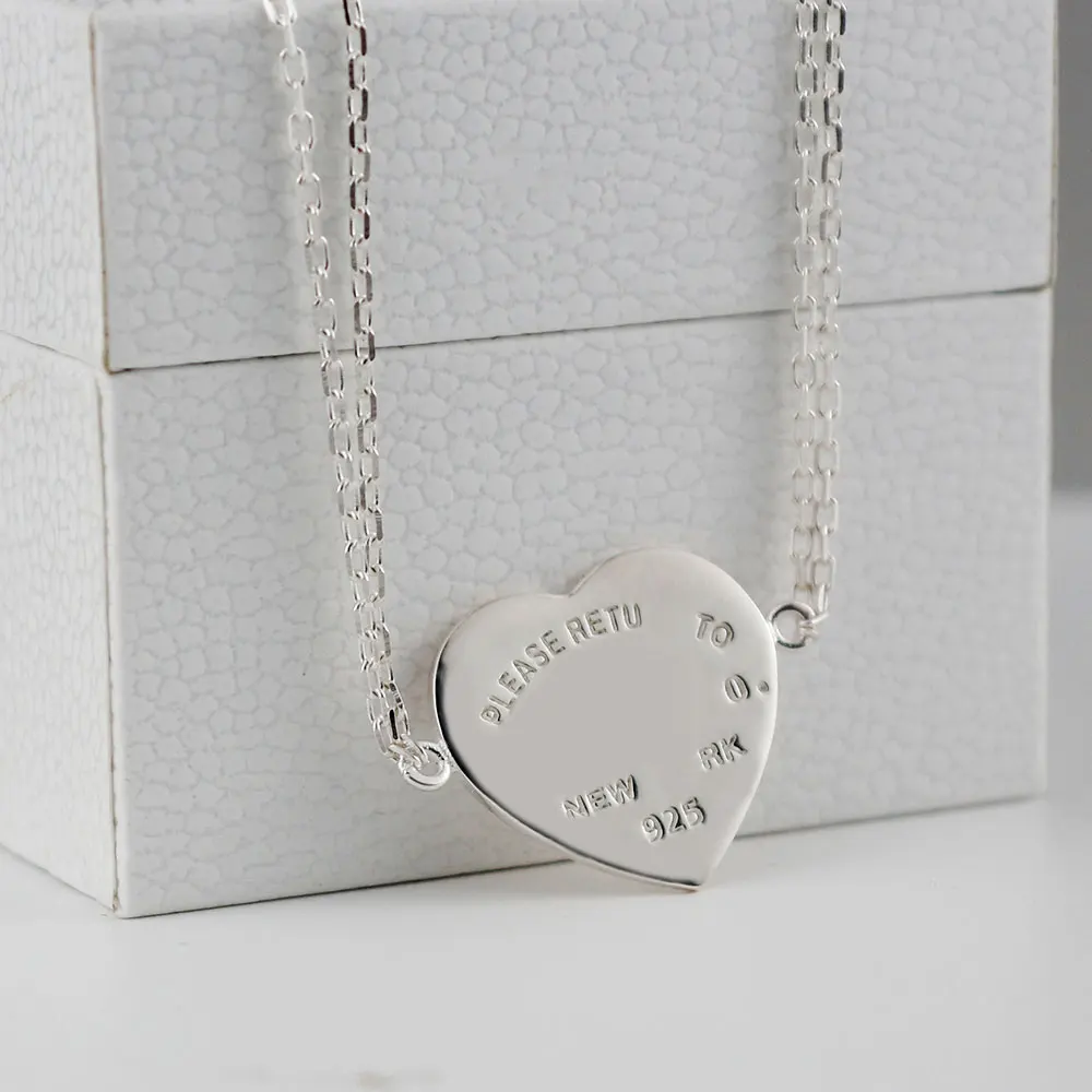 

KT Real925 Necklaces 1:1 LOGO High Quality Classic Stacked Chain Heart Pendant Necklaces TIF Luxury Jewelry Brand Woman 2021 New