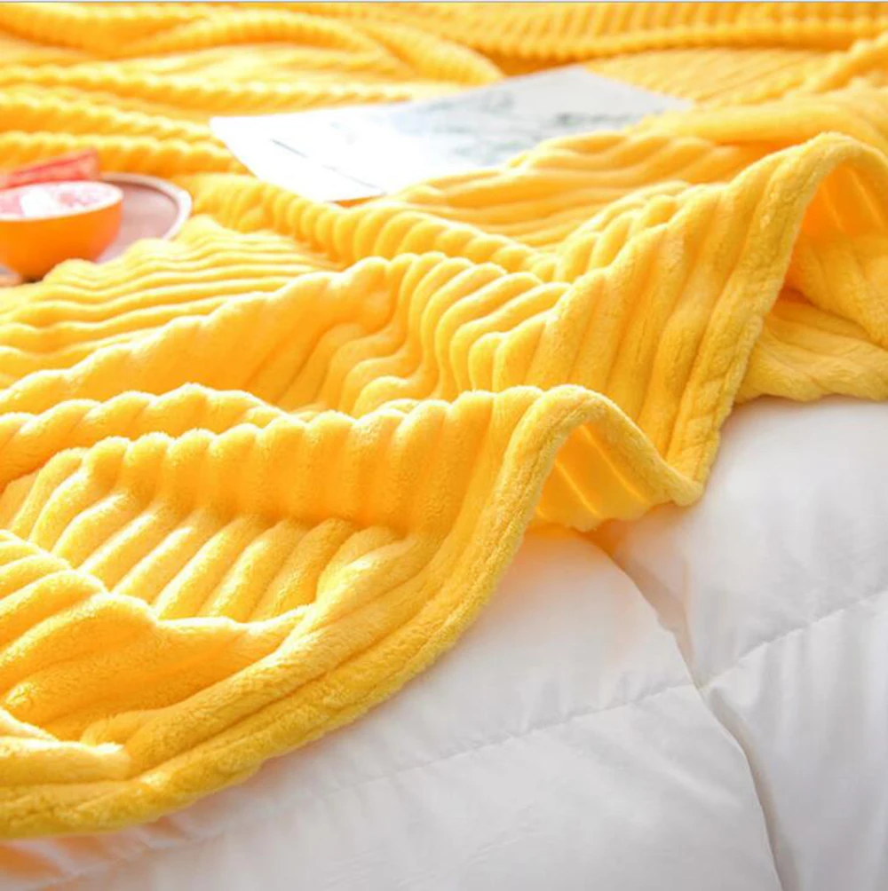 Super Soft Quilted Flannel Blankets For Beds Solid Yellow Color Warm 300GSM Blanket Thickness Throw Sofa Cover | Дом и сад