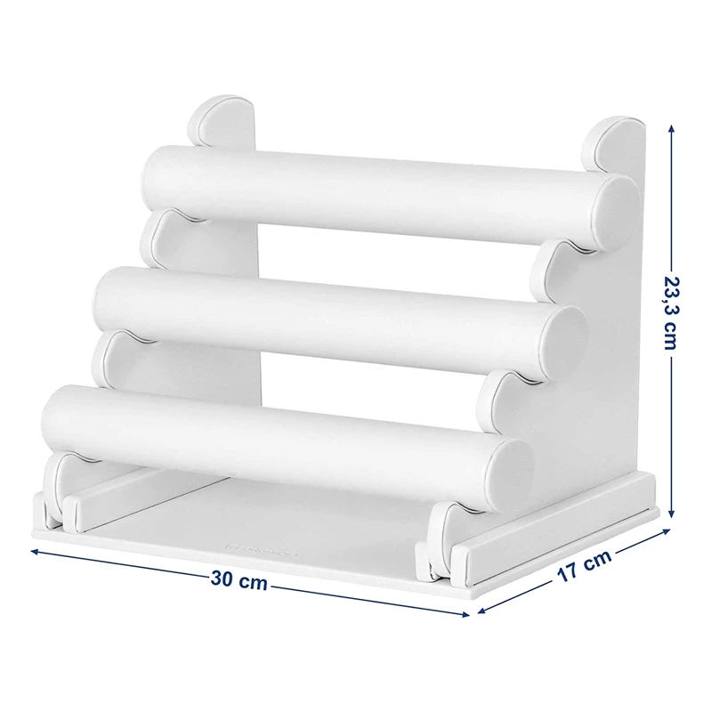 

3-Layer PU 3 Rod Type Bracelet Holder, Used for Necklace, Storage Box, Bracelet Watch Beaded Jewelry Display Stand White