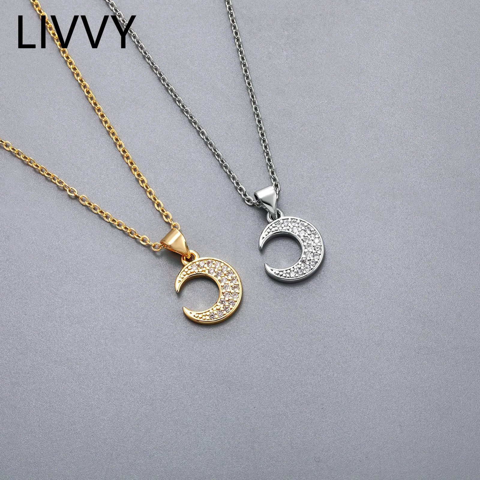 

LIVVY Silver Color Simple Sweet Zircon Moon Pendant Necklaces Women Jewelry Anniversary Birthday Party Jewelry Gift
