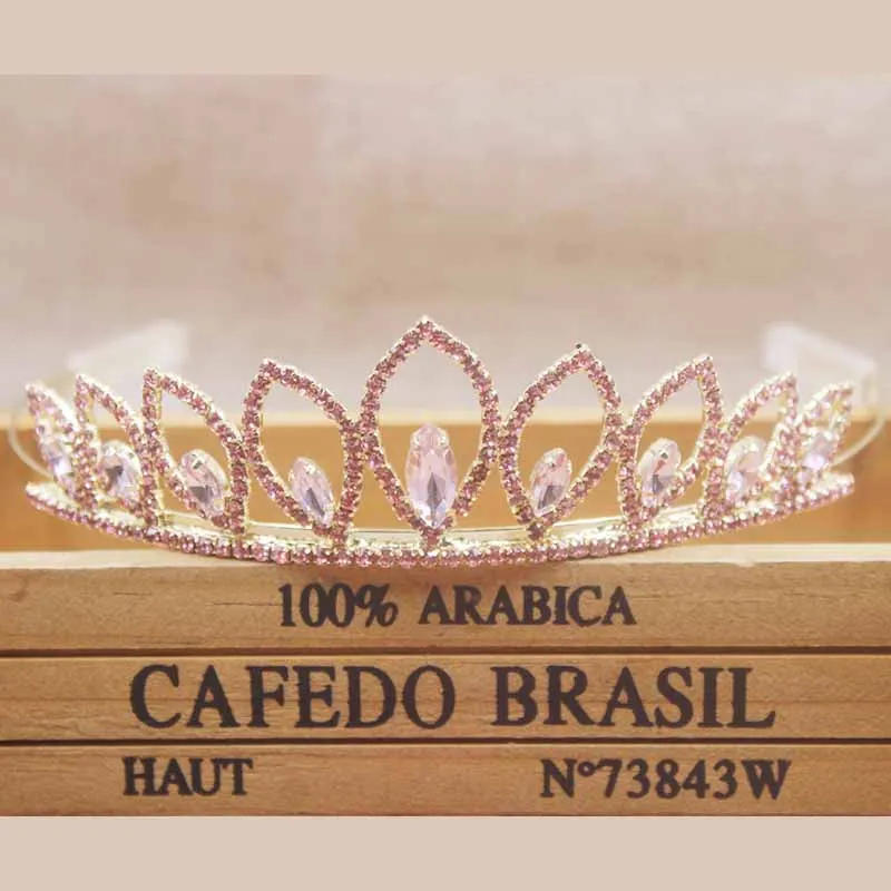 gold with pink Zerong Новейшие женские Стразы, Королевская корона невесты и диадемы, розовые, Синие стразы, Свадебная вечеринка, головной убор для волос, ювелирная тиара - Окраска металла: gold with pink