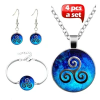 teen wolf cabochon glass pendant necklace bracelet bangle earrings jewelry set totally 4pcs for womens fashion jewelry