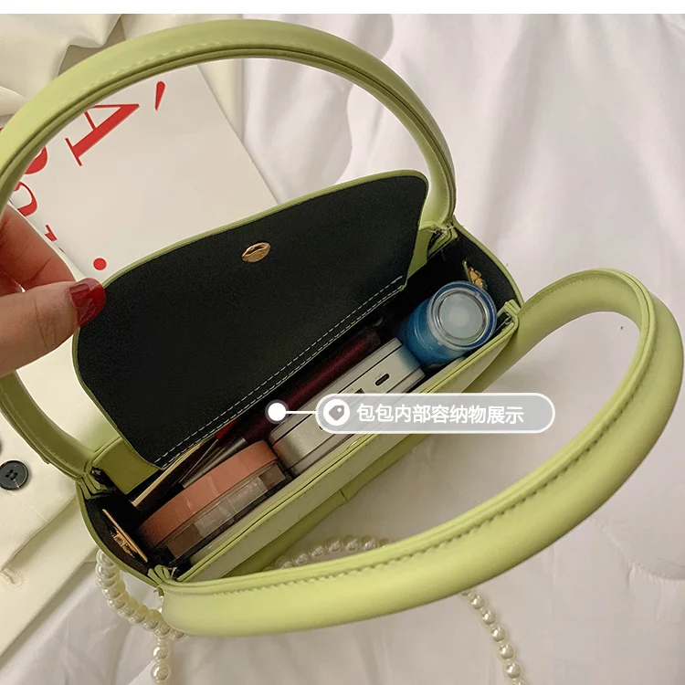 

High Quality PU Leather Women Crossbody Bag Pearl Chain Female Small Square Shoulder Bags Portable Fashion Ladies Purse Handbags