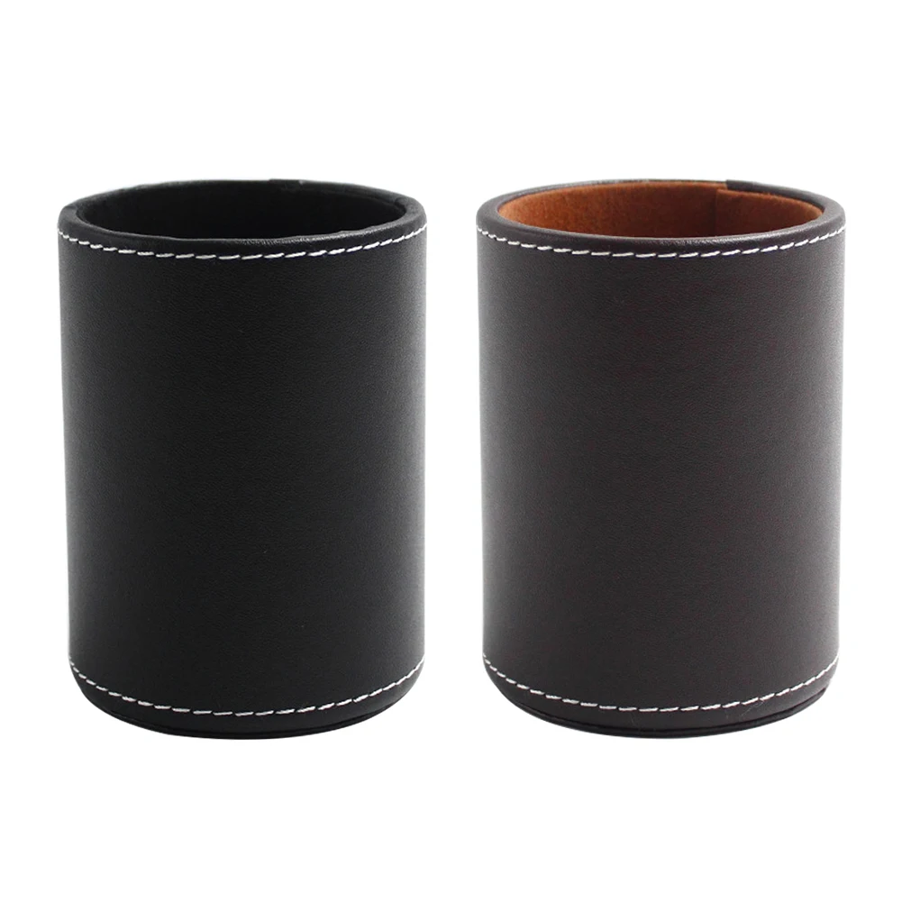 

PU Leather For Home Office Container School Desktop Organizer Round Stationery Makeup Brush Pen Holder Storage Box Bedroom