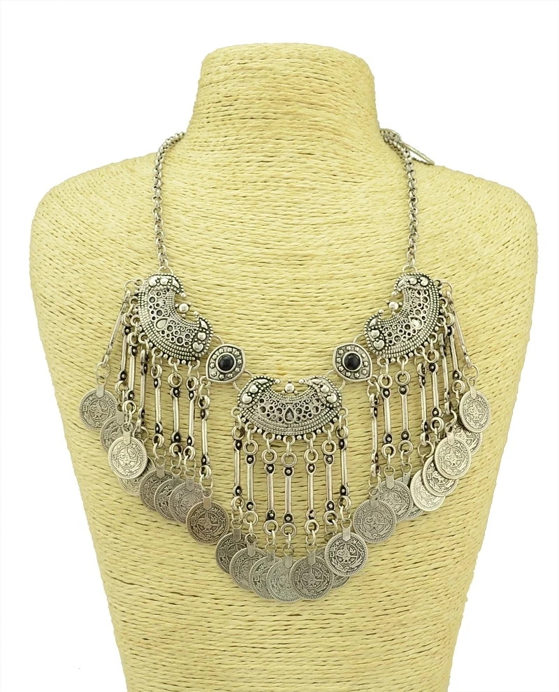 Цыганская Этническая бижутерия модное ретро серебряное античное ожерелье с