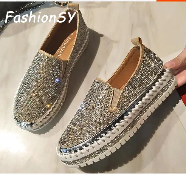 Новинка Лоферы Женская обувь Цвет Серебристый со стразами Повседневная на
