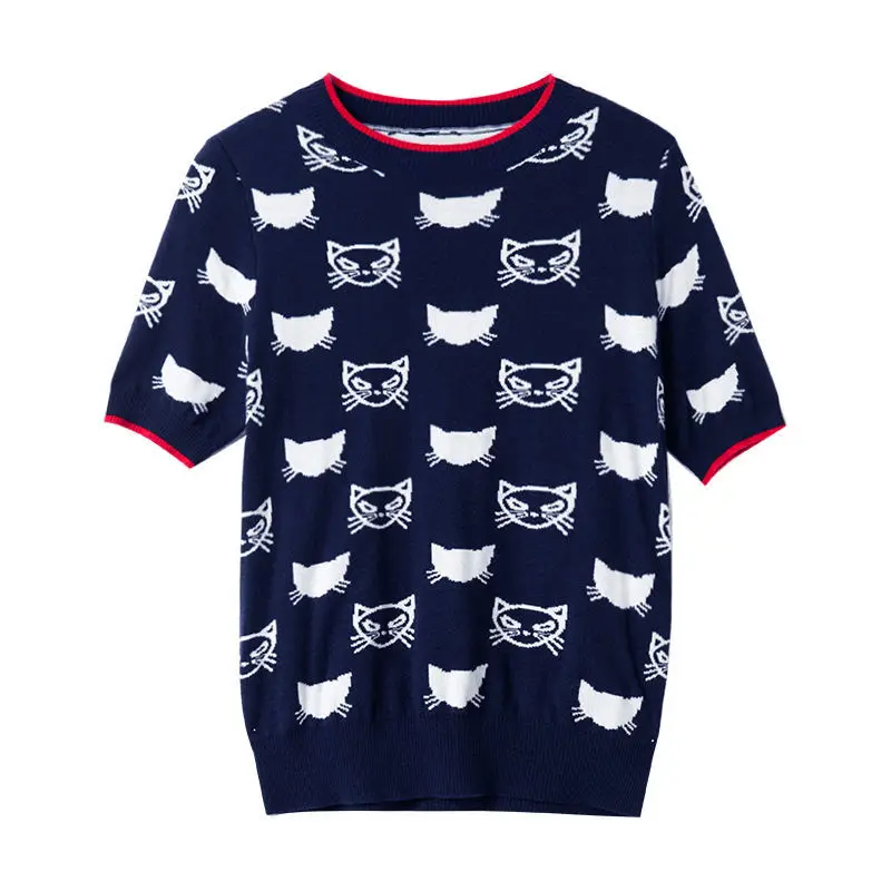 

Printed sweater women's simple elegant short sleeve jacket 2021 spring and autumn new
