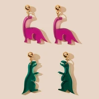 2 pairs fashion funny cute dinosaur drop earrings resin fluorescent cartoon animal big dangle earrings for women party jewelry