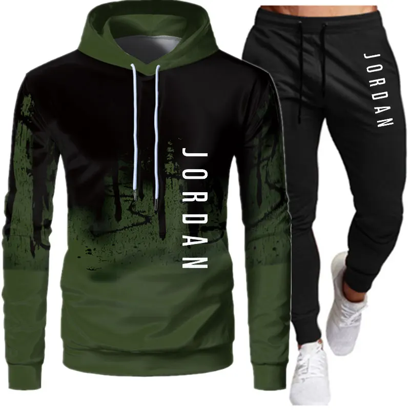 

Men's hoodie suit letter printing 2021 new autumn and winter brand casual sports suit men's suit sportswear two-piece stitching