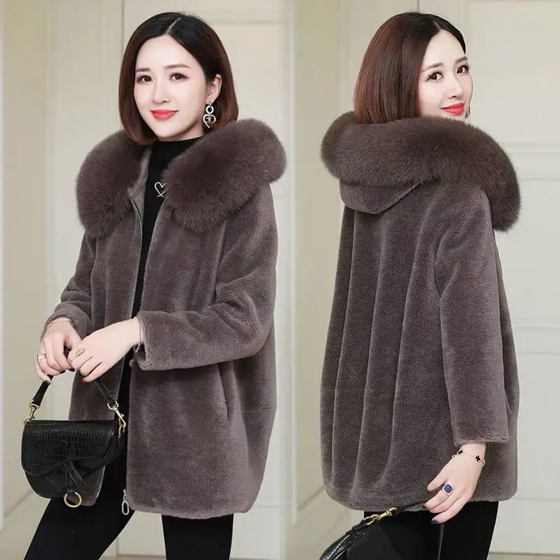 

Women 2022 Autumn Winter Real Fur Coat Female Natural Fox Fur Hooded Sherpa Shearling Jacket Ladies Warm Wool Outwear Hiver B719