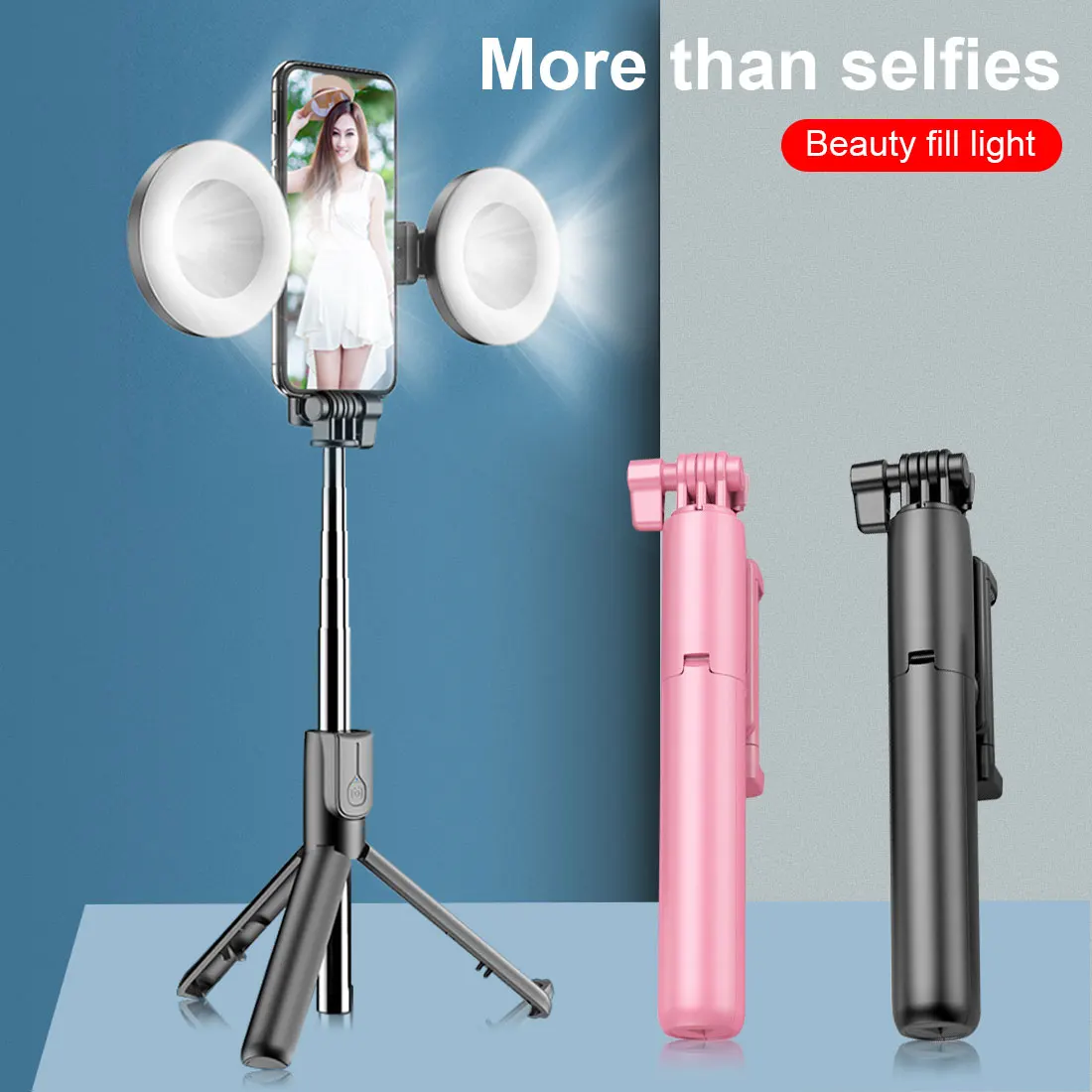 

Wireless bluetooth selfie stick, with LED ring light foldable tripod monopod, suitable for iPhone, Huawei, Samsung, Samsung,