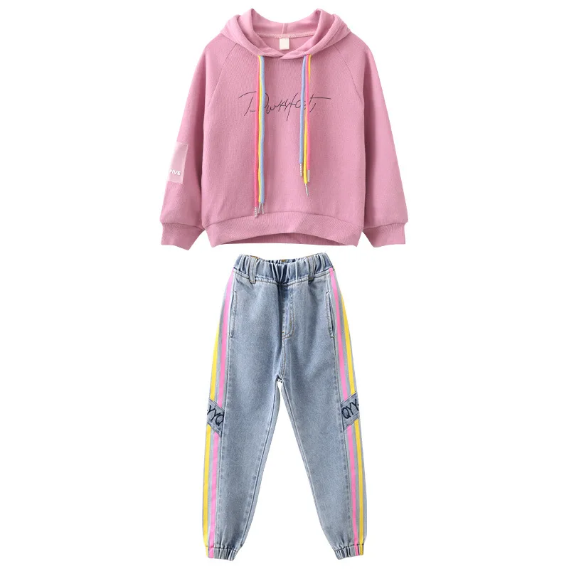 

Girls dress han edition of new fund of 2021 autumn girl cuhk hooded fleece casual two-piece TongCaiSheng letters
