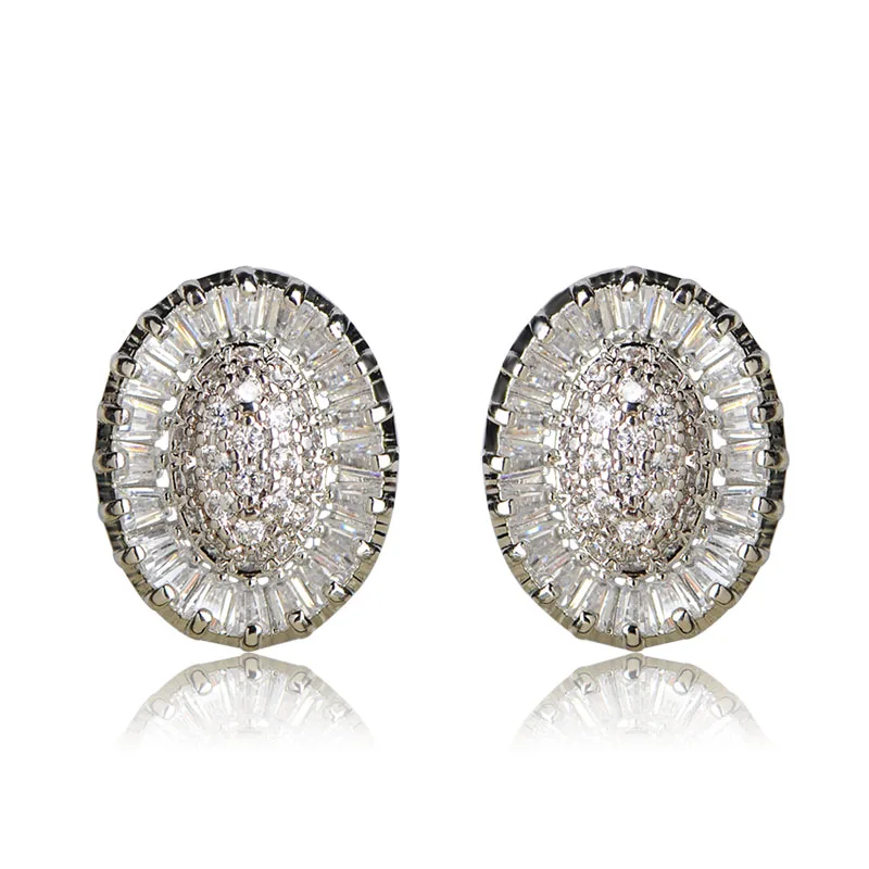

Blucome New Oval Shape Exquisite Zircon Stud Earrings Zircon Silver Color Handmade Copper Jewelry Accessories for Women Bijoux