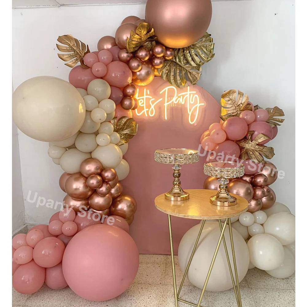 1 Set Retro Pink Balloons Arch Birthday Sand White Dusty Pink Rose Gold Balloons Garland Kit for Baby Shower Wedding Party Decor