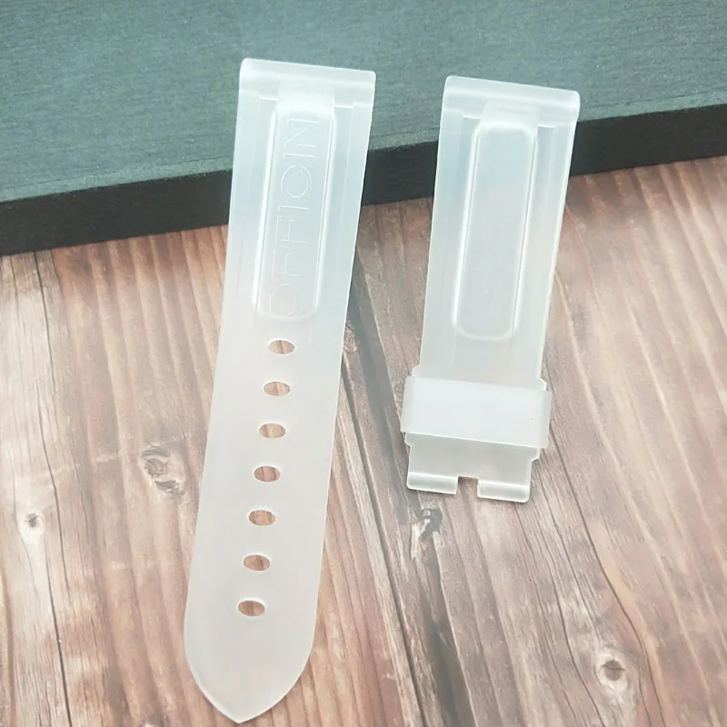 24clear strap 24 мм 26 мм черный белый оранжевый Камуфляж красный синий зеленый серый мягкий водостойкий резиновый ремешок для часов для panerai ремень, булавка, пряжка бесплатный инструмент - Цвет ремешка: 24clear strap