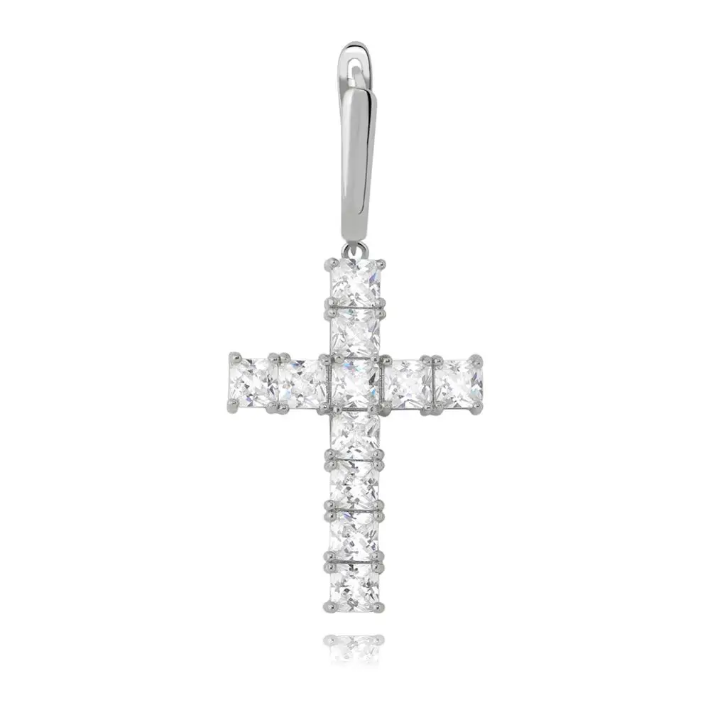 SILVER GUCY Iced циркон крест АНХ Серьги Золото Серебро Цвет Микро с инкрустацией aaa Bling CZ камень серьги для мужчин женщин хип хоп ювелирные изделия - Окраска металла: SILVER