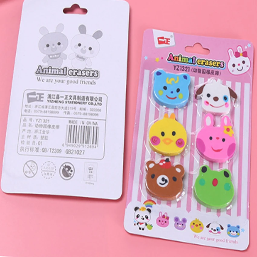 

6pcs/pack Cute Animal Erasers Rubber Pencil Erasable Tool Reward Stationery Gifts For School And Office Supplies