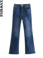 xnwmnz women 2022 chic fashion side pockets faded wide leg jeans vintage high waist zipper fly denim female trousers mujer