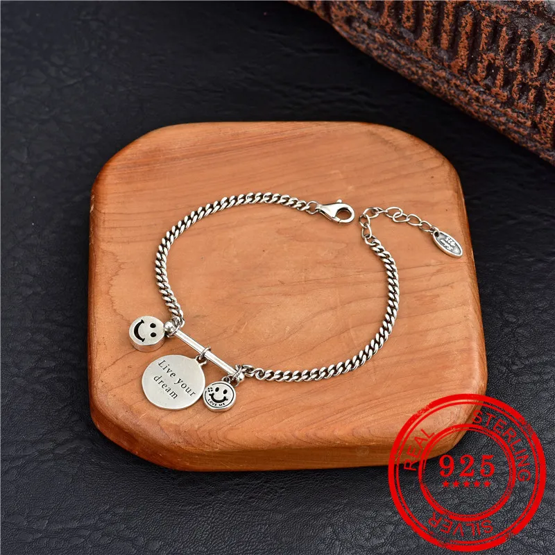 Браслет из серебра 100% пробы в винтажном стиле с подвеской виде смайлика|Гибкие и