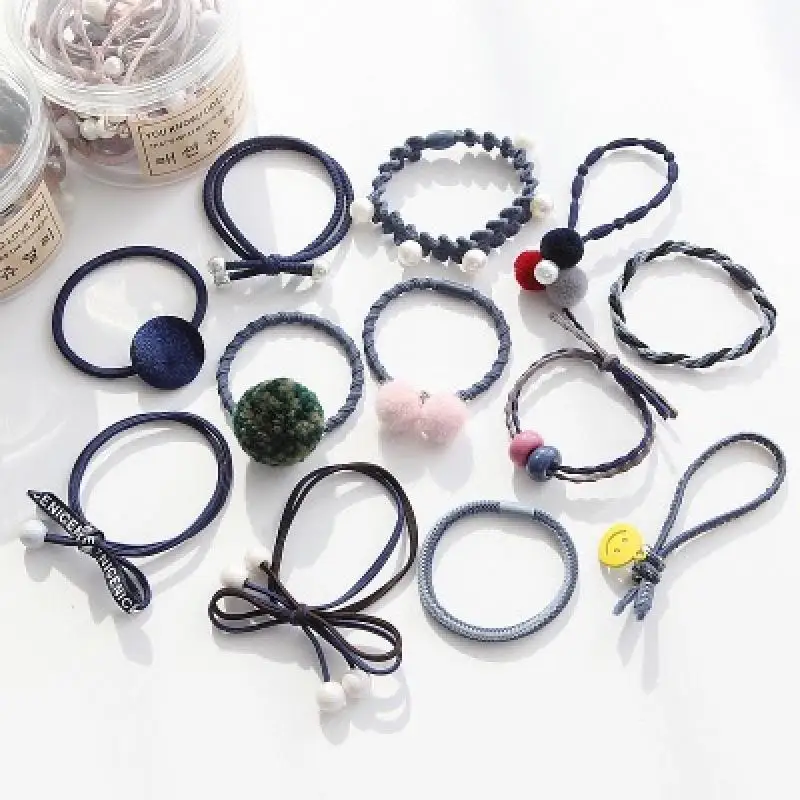 

2019 Korea Fashion Sweet Women Hair Band Rubber Band Hair Rope South Girl Simple Leather Elastic Hairband Accessories 12pcs/set