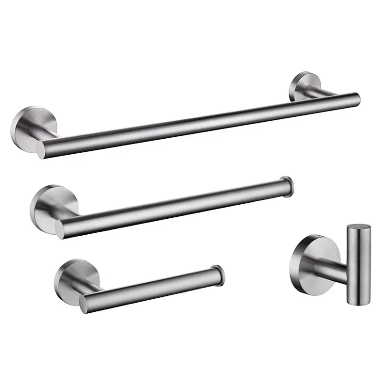 

Round Brushed Stainless Steel Wall-mounted Hand Towel Holder Toilet Paper Holder Robe Towel Bar Hook Bathroom Accessory Kit