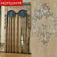high quality 3d jacquard blackout villa living room floor to ceiling curtains luxurious embroidered viole curtains for bedroom