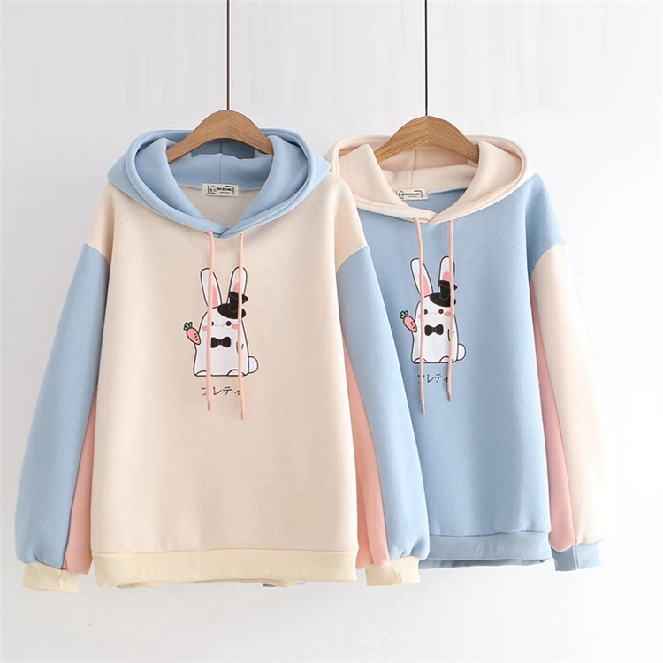 MERRY PRETTY женские толстовки с капюшоном мультфильм кролик лоскутное Harajuku лоскутное толстовки зимние плюс бархат пуловеры