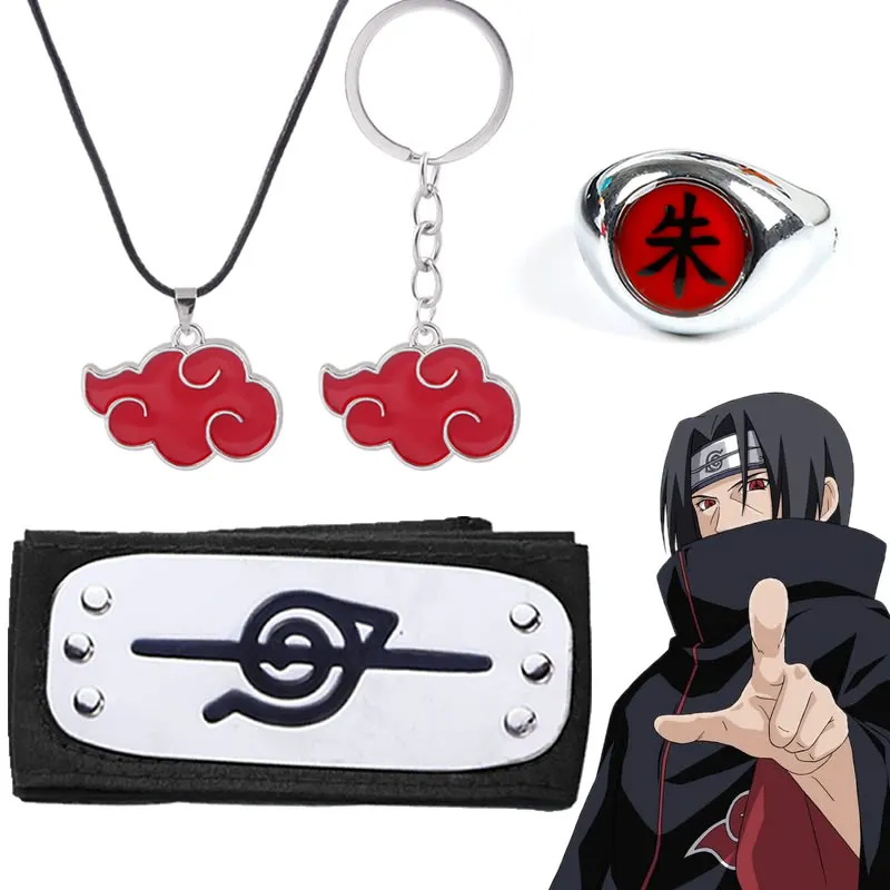 4 шт./компл. Наруто Акацуки кольца повязки на голову ожерелье брелок Аниме Итачи