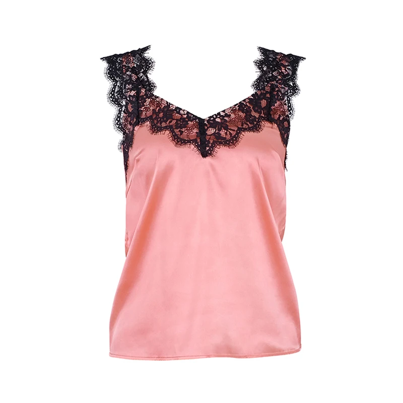 Женский топ на бретелях GOPLUS розовый с v-образным вырезом кружевные сексуальные