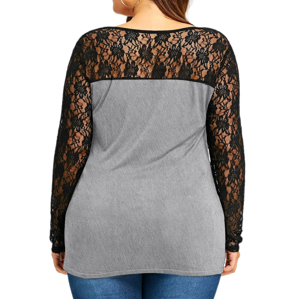 Женская блузка большого размера женская кружевная Лоскутная футболка топы с