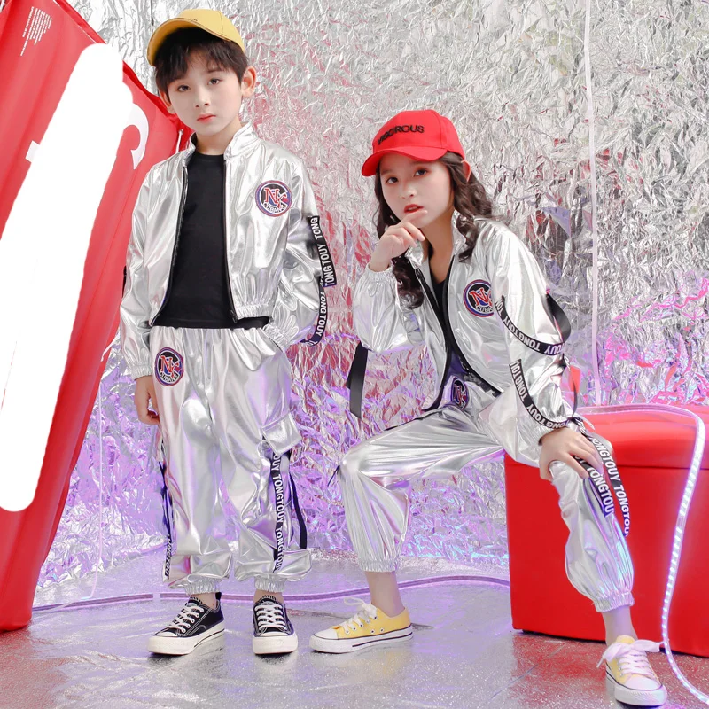 Детская одежда в стиле хип-хоп повседневная Серебристая кофта + штаны-Джоггеры