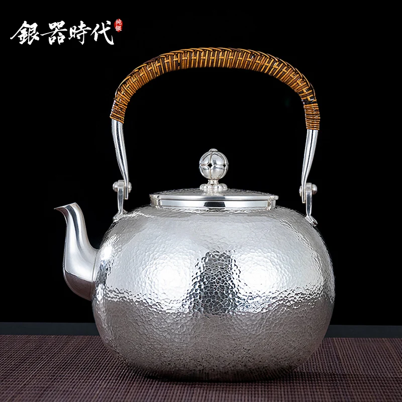 

Чайник ручной работы из серебра Ag999 пробы, кованая кухонная утварь