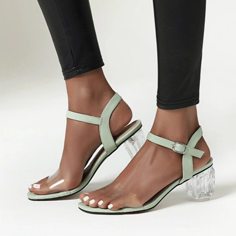 Модные женские босоножки на прозрачном каблуке Коллекция 2020 года Летние