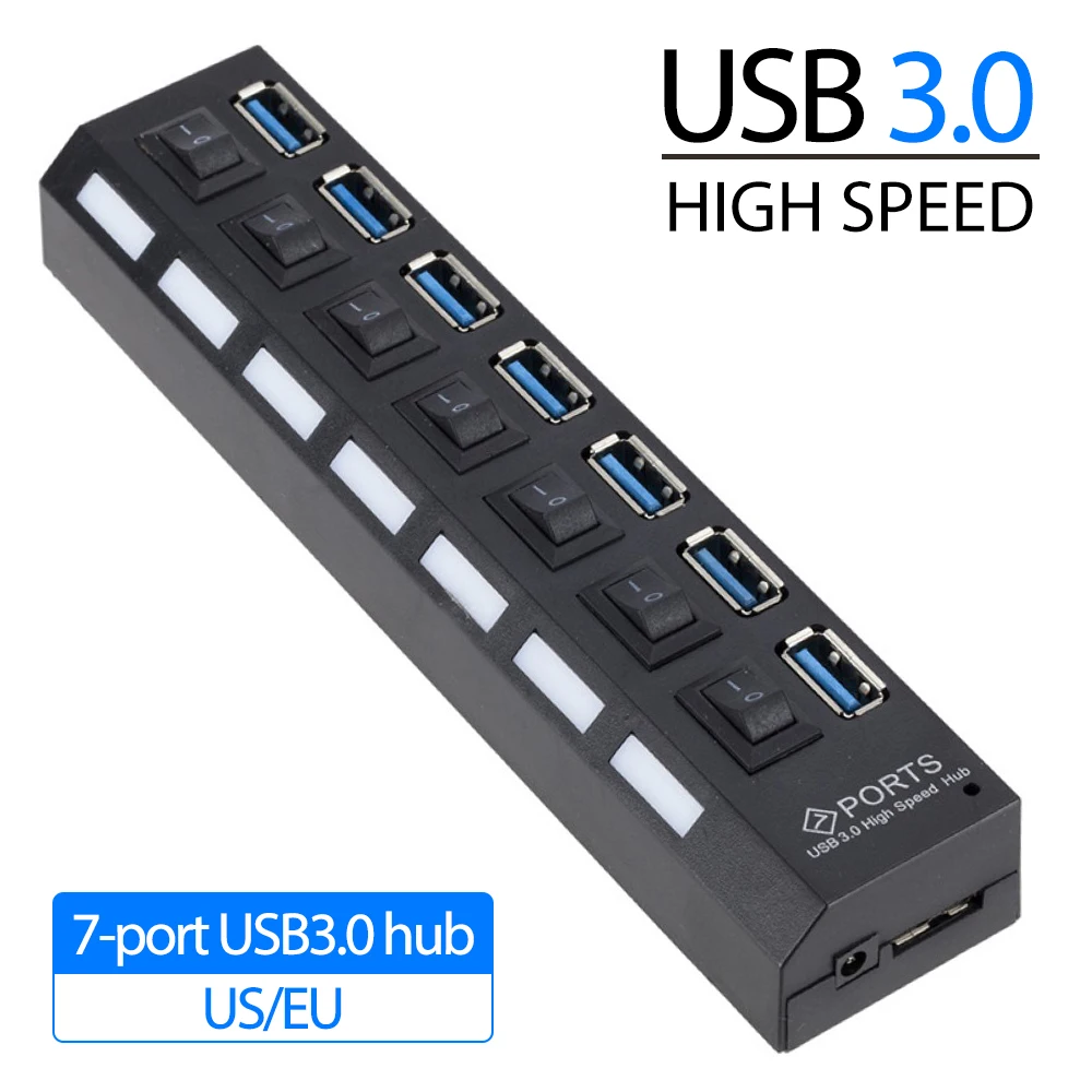 

USB 3.0 Hub Set Multi Port USB Hub Splitter with Switches 7 Port USB 3.0 Hub USB Port Expander for PC Laptop Notebook