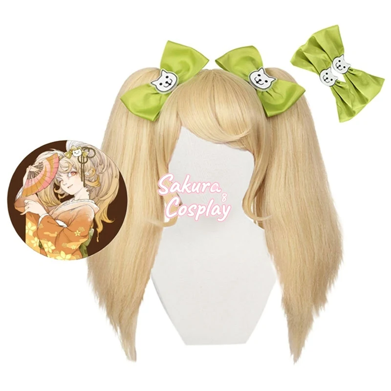 

Anime Danganronpa Saionji Hiyoko Cosplay Double Long Ponytails Costume Heat Resistant Synthetic Hair Halloween Party + Wig Cap