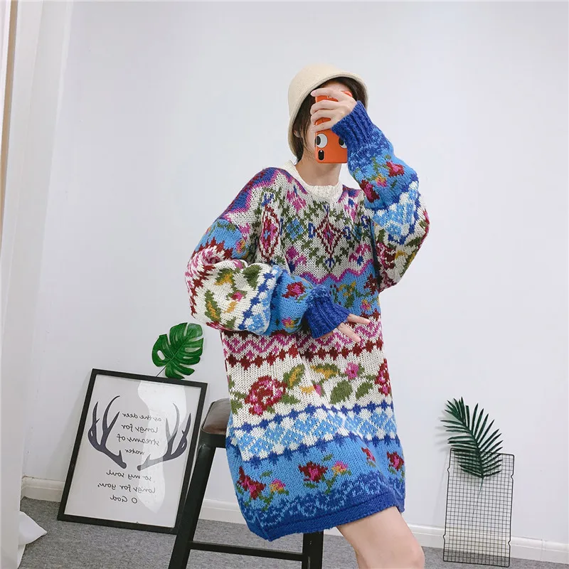 Женский свитер большого размера Осень-зима 2019 толстый Свободный Длинный с