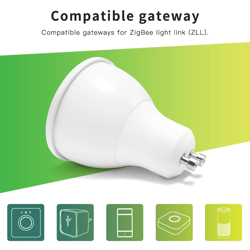 Zigbee 5 Вт RGBW GU10 Светодиодный точечный светильник AC100 240V RGB Smart App/голос/Дистанционное