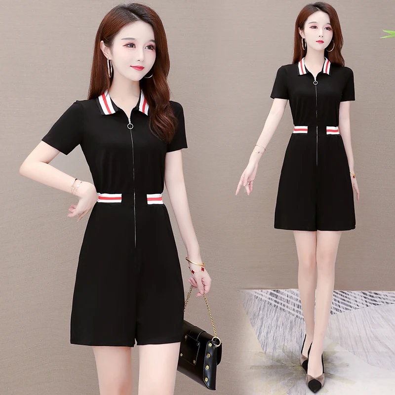 Женский комбинезон с коротким рукавом офисный слитный шортами лето 2020 | Женская