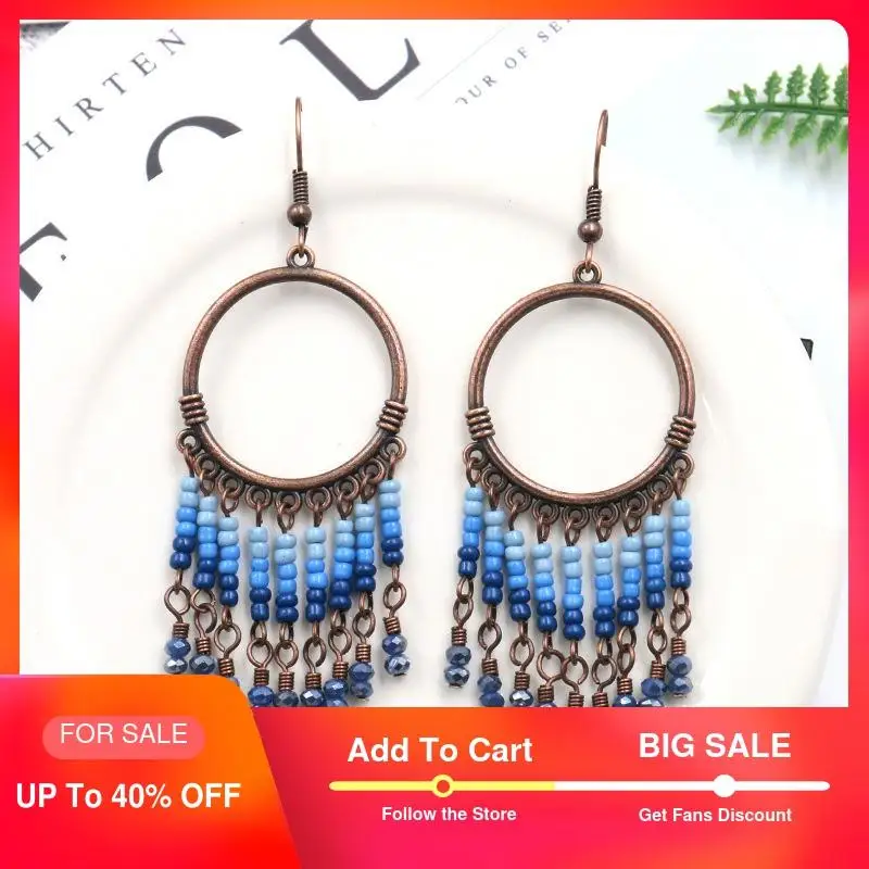 

Vintage Dangle Earrings for Women Ethnic Beads Tassel Drop Earrings Vintage GreenEarrings Hoop Wholesale 2019 Jewelry Fashion