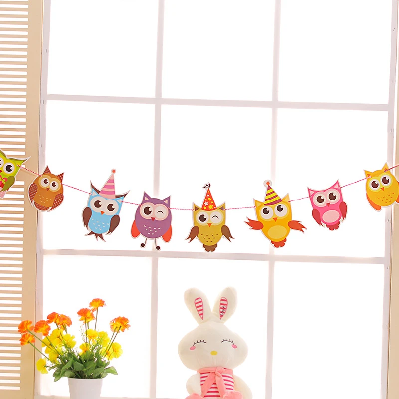 10pcs/Set Owl Pulling Flag Children's Birthday Party Decoration DIY Paper String Banner Cartoon Bunting Room Dress Up Supplies images - 6
