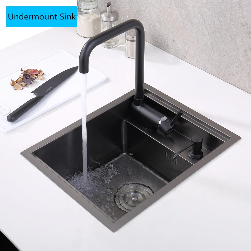 304 Stainless Steel Hidden Kitchen Sink Undermount Single Slot Nakashima Bar Counter Small Basin Black Balcony Invisible | Обустройство