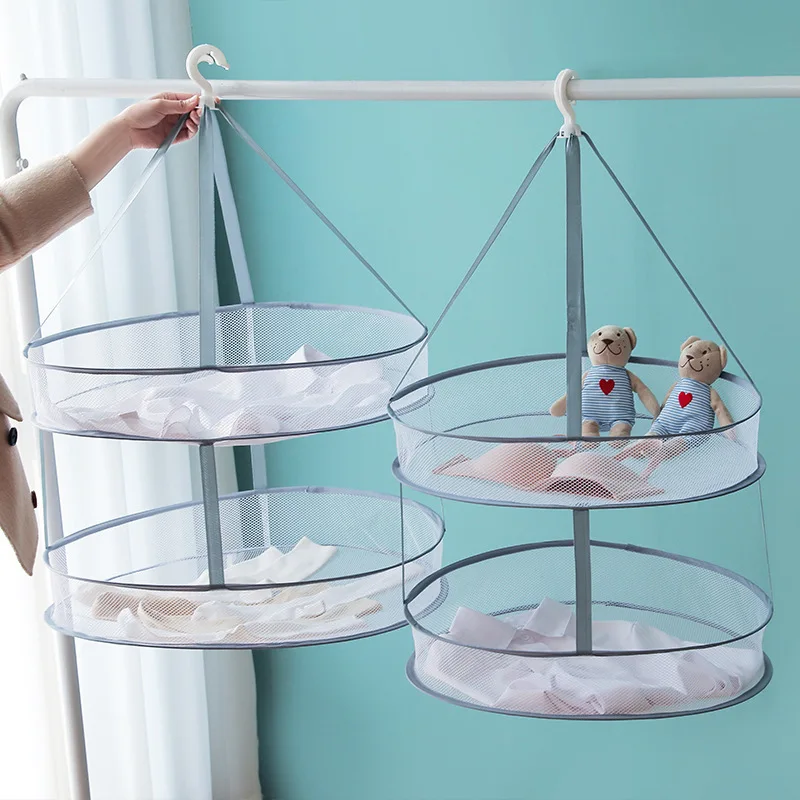

Clothes Drying Basket Folding Flat Large Net Windproof Multifunctional Double Layer Clothes Drying Net Household Drying Basket