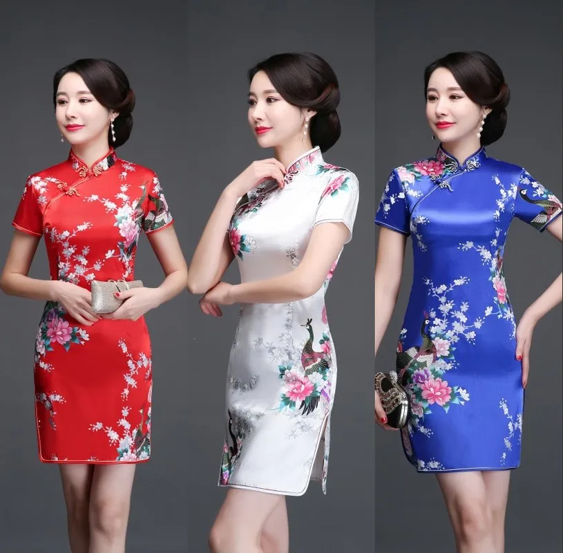 Cheongsam Лето 2020 новый стиль женское джинсовое модное короткое шелковое платье