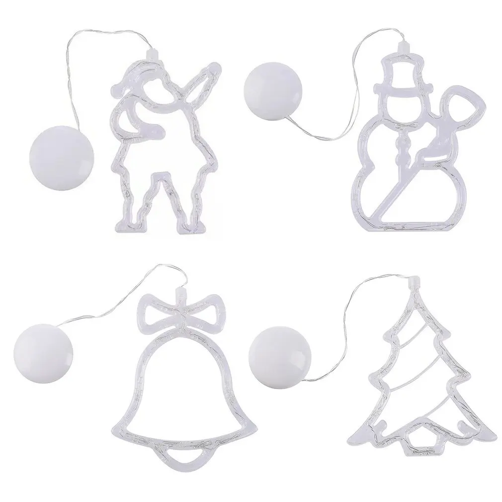 

LED Sucker Lights Christmas Bell Snowman Lights Holiday Window Decor Battery Powered Xmas Garland for Home Decor Lamps