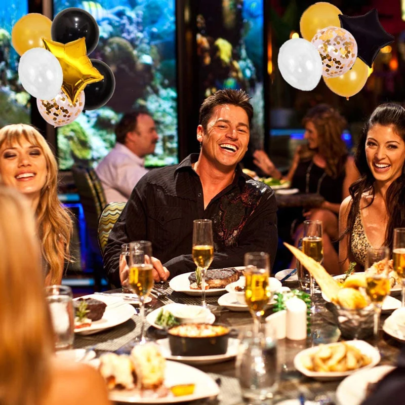 

Birthday Carnival Holiday Party Black Grey Gold Paper Flower Ball Black Gold Flag Pulling Paper Paper Tassel Sequin Balloon Set